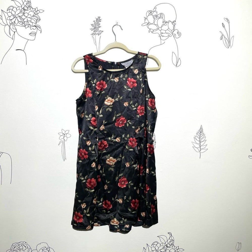 90s Black and Red Rose Dress DBY